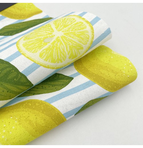 High quality fruit pattern design printed canvas navy blue stripe lemon environmentally friendly cotton fabric for hat