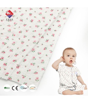 Fashion flower design breathable double gauze organic 100% cotton woven crepe muslin fabric for garments